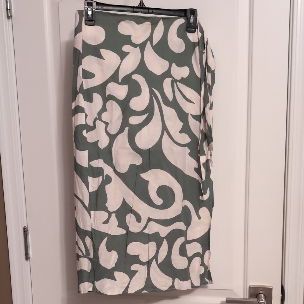 Rachel Zoe Green and Cream Midi wrap Skirt